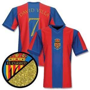  Barcelona El Clásico Retro Shirt (V neck) + David Villa 7 