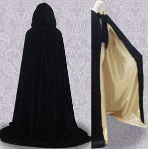   Velvet Cloak/Gold Silk Hood Cloak Cape Wedding Capes Shawl LARP  