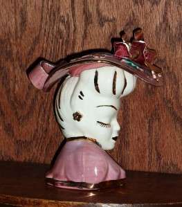 Vintage Head Vase Wearing Hat with Roses Gilding  