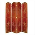 Wayborn Nailhead on Leather 4 Panel Room Divider in Distressed Red 