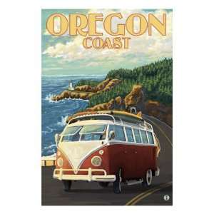  Oregon Coast, Cruising the Coast, VW Bug Van Giclee Poster 
