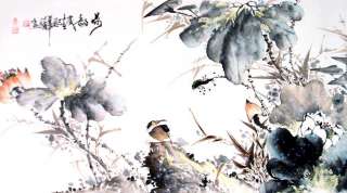   Chinese freehand style Watercolor painting Bird & Flowers   