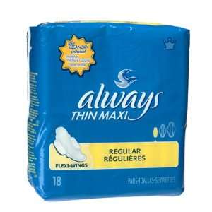  Always Maxi Thin Regular Pads with Flexi Wings, 18 Count 