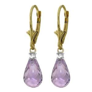   Solid Gold Leverback Earrings with 4.50ct Briolette Amethysts Jewelry