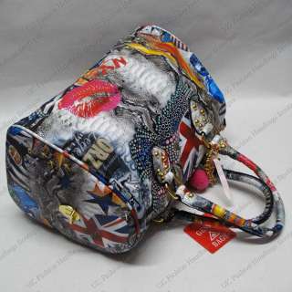 Gessy London Union Jack Pink Lip Print Handbag + Charm  