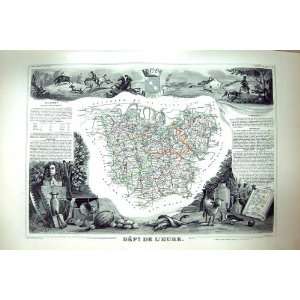  French Antique Map C1845 De LEure France Evreux Bernay 