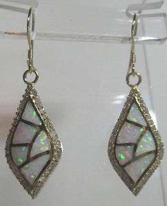925 Sterling Silver White Dangle Opal Earrings CZ Gold  