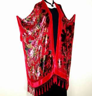 Silk Caftan Kimono Jacket Cut Velvet Pink Gypsy Rose  