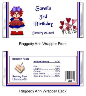 RAGGEDY ANN Birthday Party Candy Bar Wrappers CUTE  