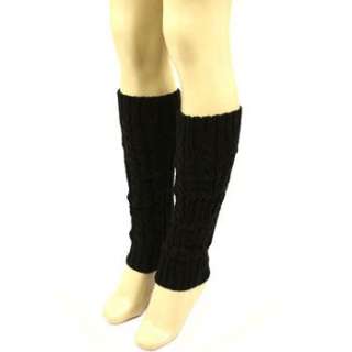Winter Ski Cable Knit Slouch Leg Warmers Dancer Black  