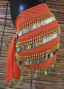 Egyptian Belly Dance / Belt / Hip Scarf / Gold Coins / Orange / Beads 