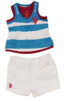   Blue/Red Top & Capri White Shorts 2 Piece Short Set   U.S. Polo Assn