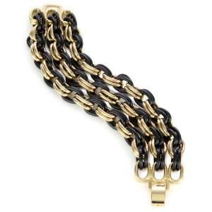 Lee Angel Safina Triple Row Black Enamel and Gold Plated Double Link 