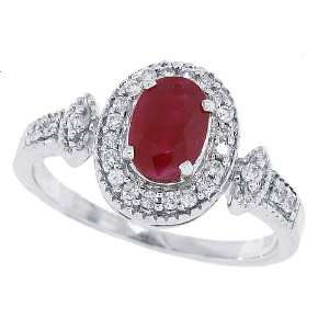  1.00ct Oval Genuine Ruby and Diamond Ring in 14Kt White 