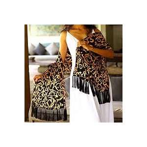  NOVICA Silk batik shawl, Nocturnal Royale