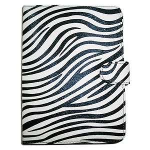  Black Zebra Animal Pattern on White Rough Surface Leather 