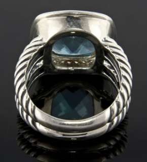 David Yurman Albion 11mm Blue Topaz and Diamond Ring  