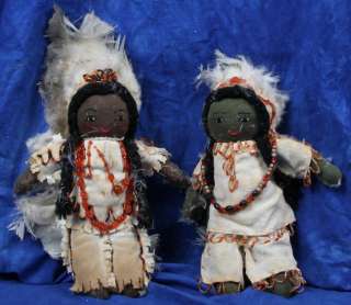 Vintage Black Indian Primitive Cloth Glass Bead Doll Native Americana 