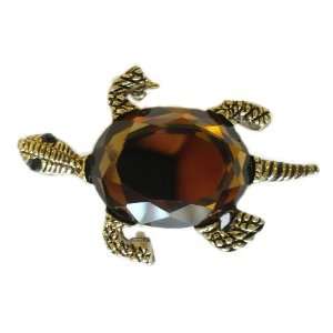  Antique Goldplated & Brown Crystal Turtle Pin Jewelry