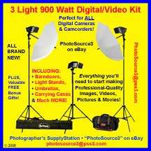 Want a larger 900 Watt THREE Lamp Digital/Video/Film Studio 