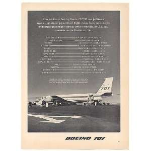  1960 Boeing 707 Jet Route Flight Times Photo Print Ad 
