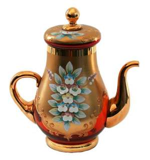 Czech Bohemian Vintage Ruby Red Glass Teapot Coffee Pot Hand Blown 