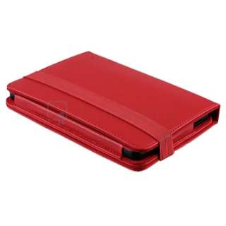 For  Kindle Fire Red 360 Rotating Leather Case+Screen Protector 