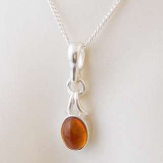 BALTIC AMBER Sterling Silver Pendant + Silver Necklace  