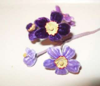 Vintage 1940s Purple Velvet Doll Hat Millinery Flowers 1 stem 5 