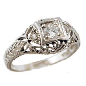Art Deco Style Sterling Silver Filigree .35cttw Cubic Zirconia Ring 