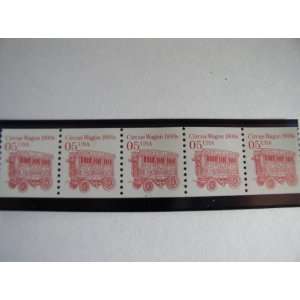 US Postage Stamps, 1991, Circus Wagon, S# 2452, Coil Strip of 5, Plate 