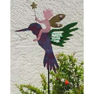  Hand Painted Metal Garden Stake Yard Art Fairy/hummingbird 