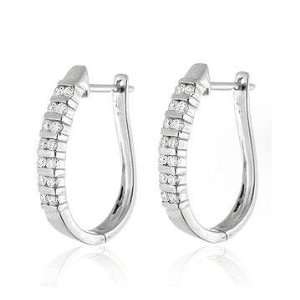  14k White Gold Hoop Channel .75 Carat Diamond Earrings 