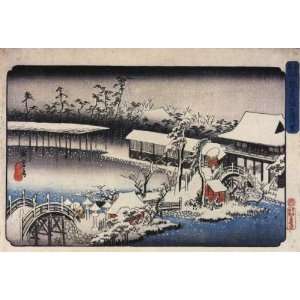   Art Utagawa Hiroshige Temple complex in the snow