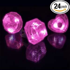  Huge Pink Gem Lighted Rings, 3 Assorted Styles (Set of 24 