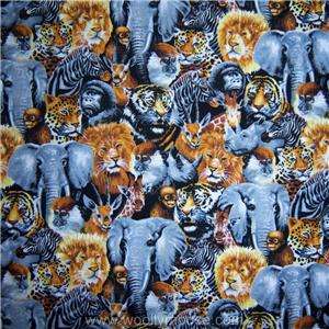  YARD Fabri Quilt Jungle Animals Lion Gorilla Tiger Quilting Fabric 