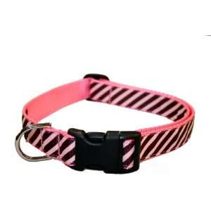  Large Pink/Brown Stripe Dog Collar: 1 wide, Adjusts 18 28 