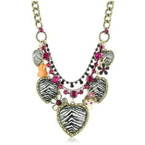   Animal Print Heart Multi Charm Frontal Statement Necklace Jewelry