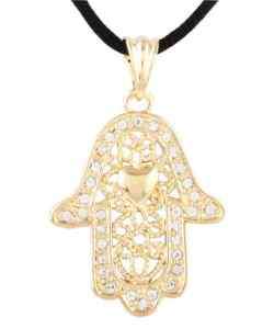 18k Gold Plated Hamsa Fatima Hand Pendant with Heart  