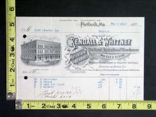 1930 Billhead Kendall & Whitney Seed Store, Portland ME  