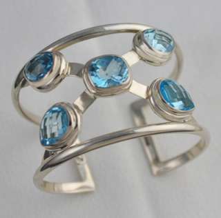 Unique Artisan Sterling Silver Blue Topaz Cuff Bracelet  