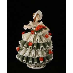  Lady with Poinsettia German Dresden Porcelain Figurine 