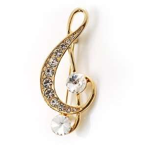  Gold Tone Crystal Music Treble Clef Brooch Jewelry