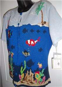 SUSAN BRISTOL Undersea Fish Ocean Sunken Treasure Sweater XL NWT $135 