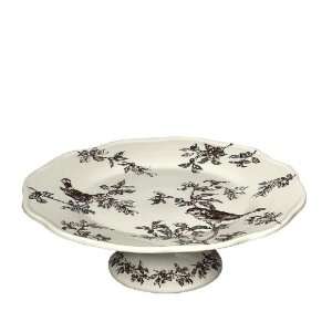  10 1/2 Bird Toile Porcelain Pedestal Cake Plate