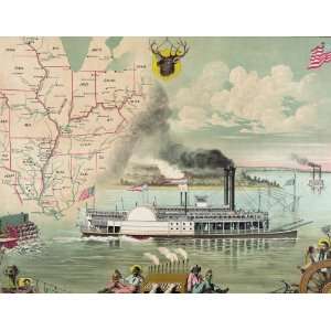  Mississippi River Steamer, with Map of the Mississippi and Ohio 