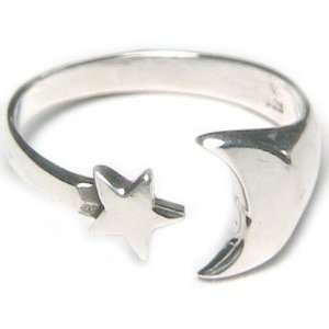    Sterling Silver Crescent Moon Star Ring Size 6: Office Products