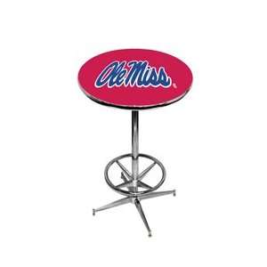 Ole Miss Pub Table   Red   Chrome Base with Footrest   43 H:  