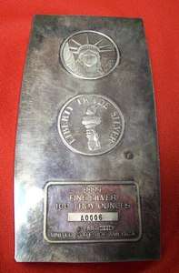 1986 Liberty Trade .999 Silver Bullion Bar 100 troy Oz   RARE Give 