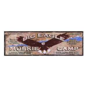 Customizable Big Eagle Muskie Camp Vintage Style Wooden Sign:  
